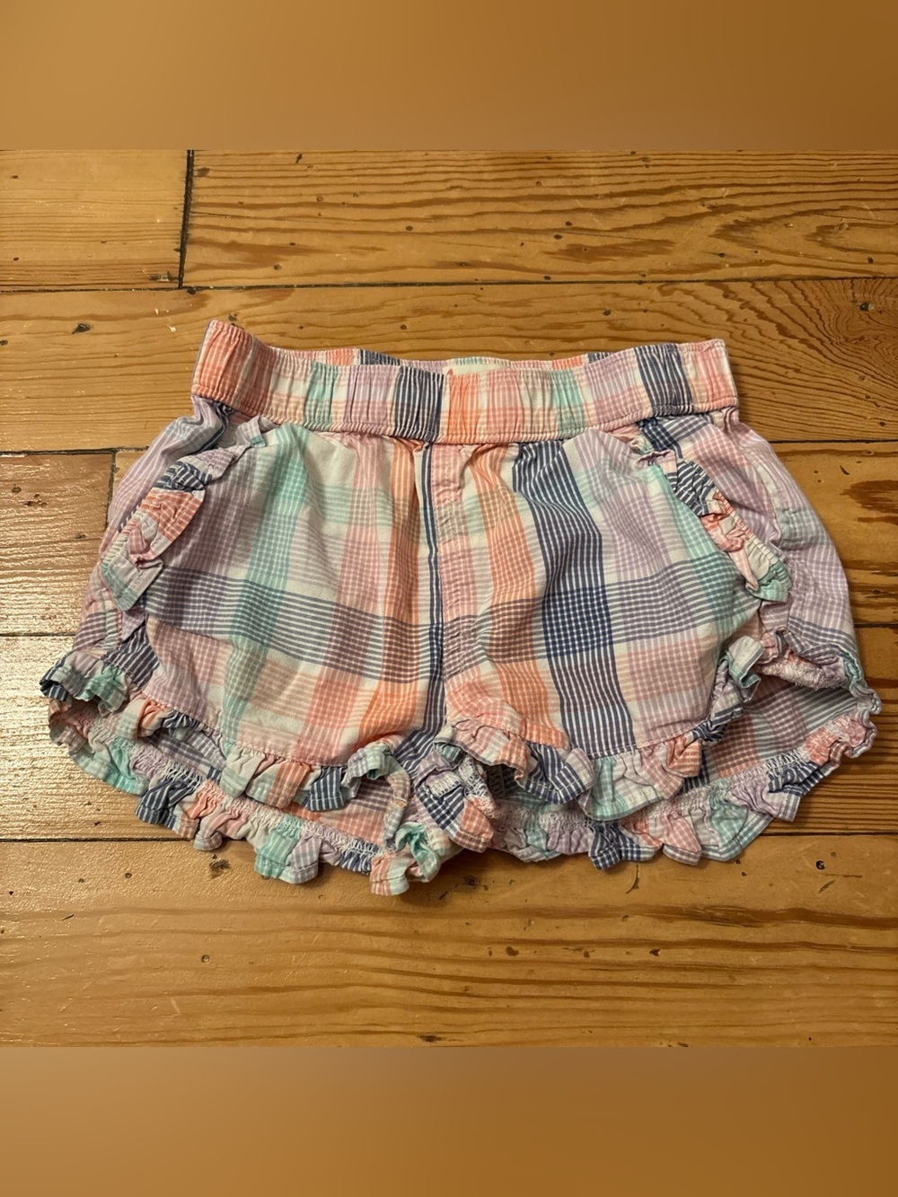 J.Crew Crewcuts BX057 Girls Ruffle Shorts Plaid Size 6 Colorful